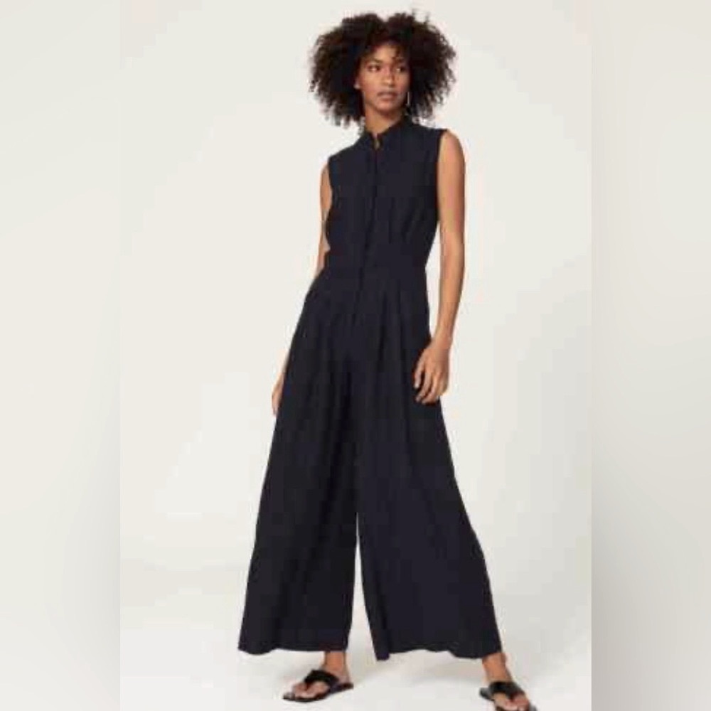 MOSSI WT RTR Linen Sleeveless Hidden Button Jumpsuit SZ 38